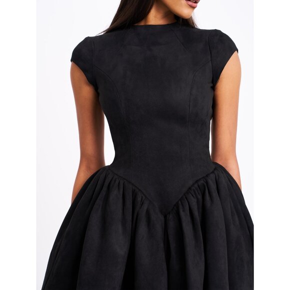 Jacq Backless Black Mini Puffy Suede Dress - Picture 11 of 16